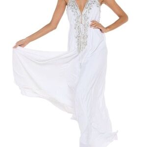 White (Bridal) Embellished Halter Coverup Maxi Dress